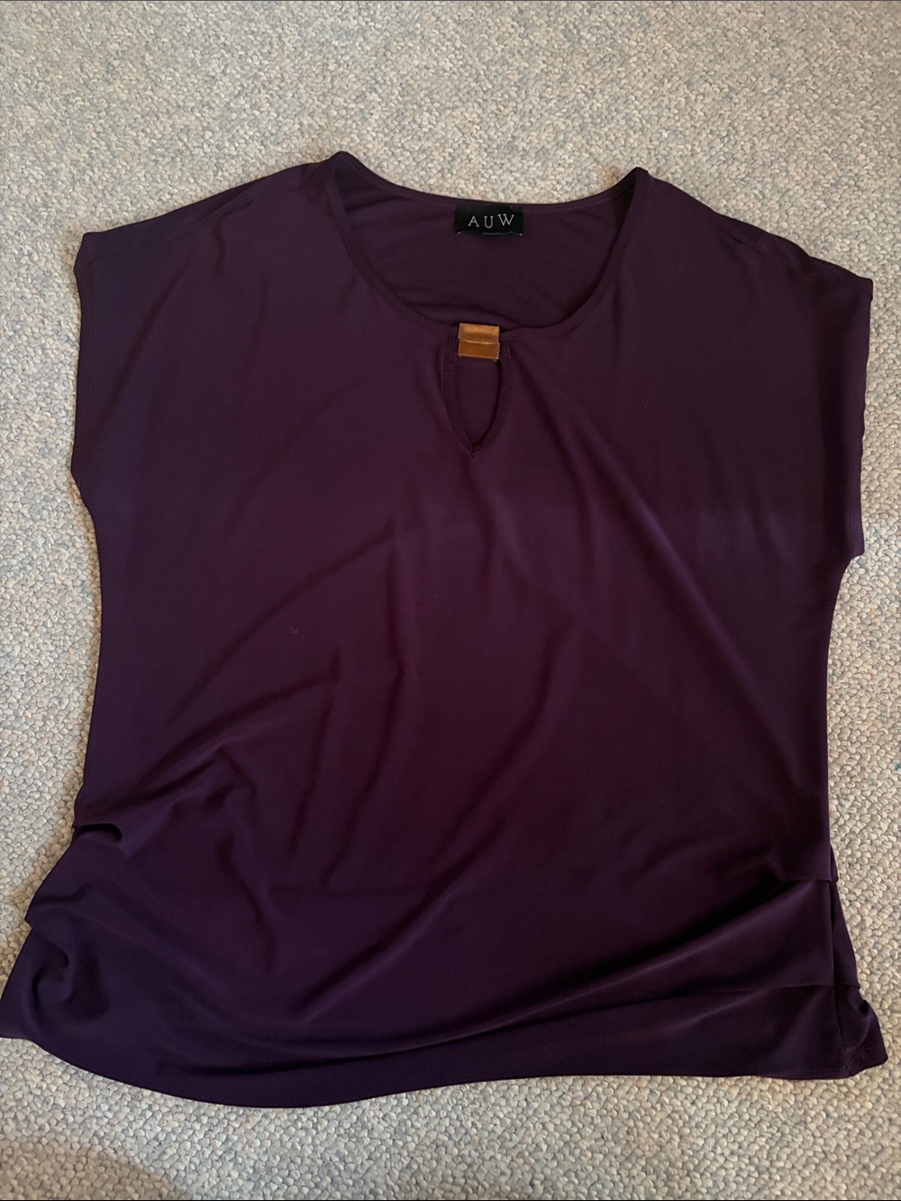 AUW Women's Deep Purple Keyhole Cap-Sleeve Top with Decorative Tab